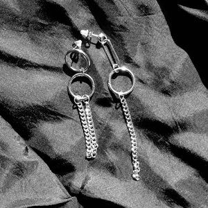 Hoop Chain Silver Stud Earrings